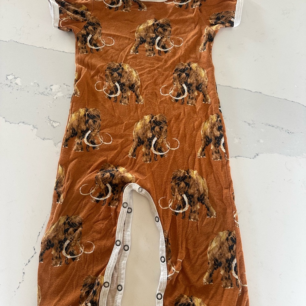 Milkbarn Tan and White wooly mammoth Baby Romper